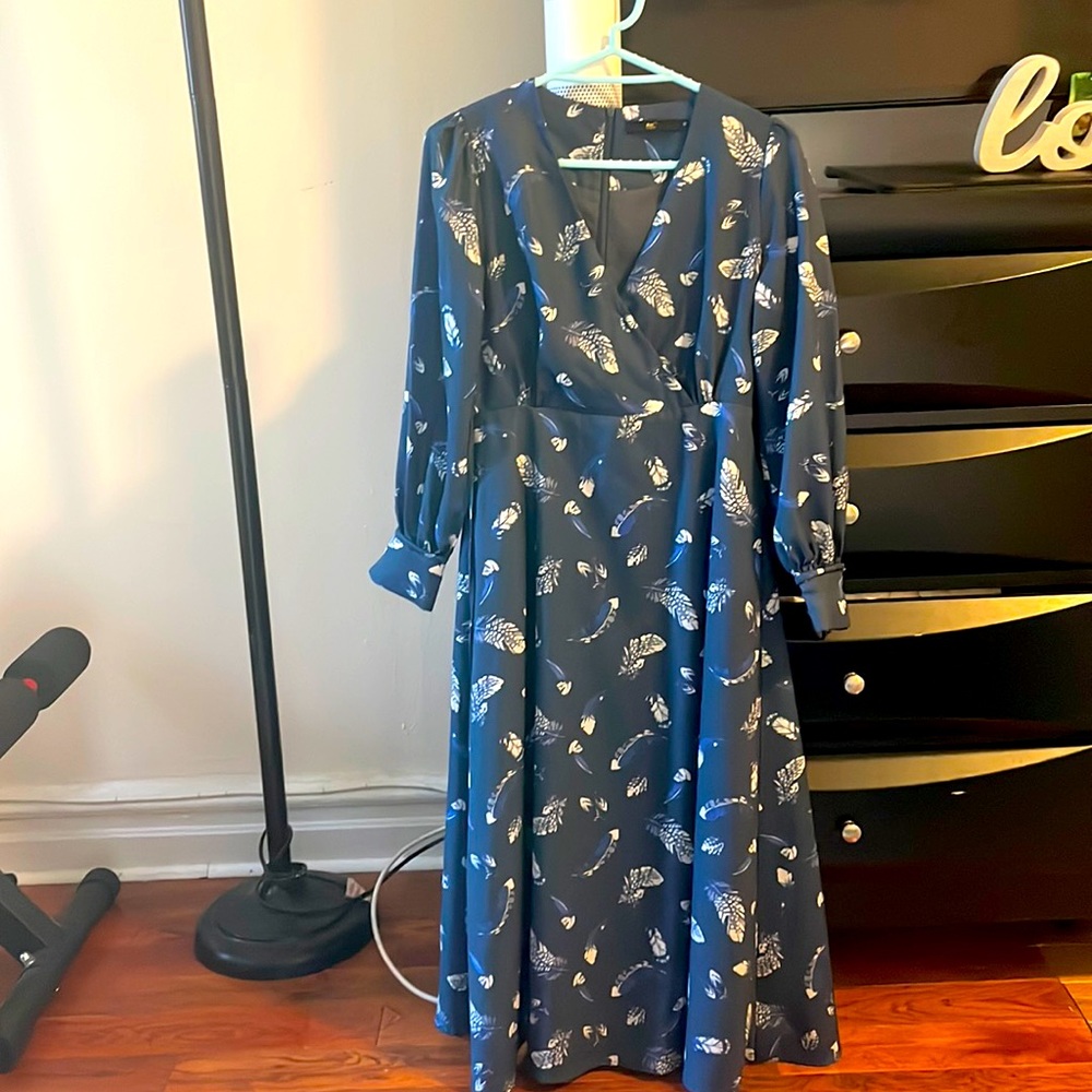 Teal blue leafs dress
